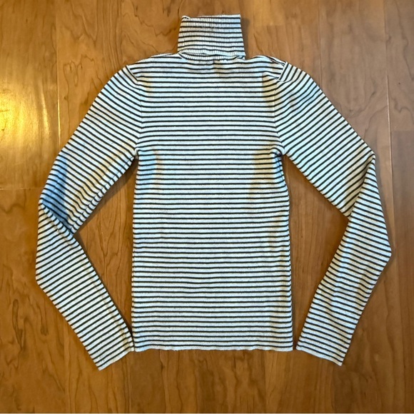 FRANKIES BIKINIS Tucker Knit Sweater Montauk Stripe Blue Brown Turtleneck Medium - Picture 3 of 7